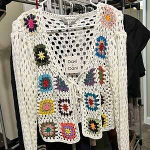 DAVI & DANI Women's Colorful Crochet Cardigan